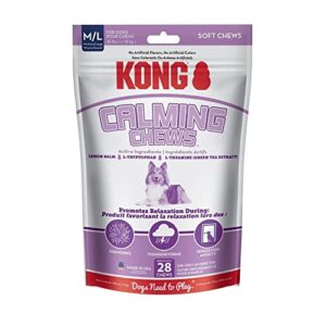 kong – calming chews 28 pieces – natural soft and chewy dog calming treats for anxiety, stress & separation, fireworks and thunderstorms aid & relief – for medium/large dogs greater than 36 lbs