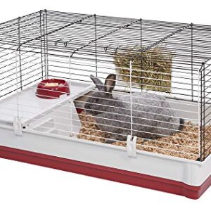 MidWest Homes for Pets 158 Wabbitat Deluxe Rabbit Home, Rabbit Cage, 39.5 L x 23.75 W x 19.75 H Inch, Maroon/White