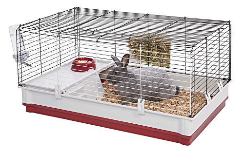 MidWest Homes for Pets 158 Wabbitat Deluxe Rabbit Home, Rabbit Cage, 39.5 L x 23.75 W x 19.75 H Inch, Maroon/White