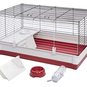 MidWest Homes for Pets 158 Wabbitat Deluxe Rabbit Home, Rabbit Cage, 39.5 L x 23.75 W x 19.75 H Inch, Maroon/White