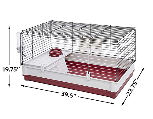 MidWest Homes for Pets 158 Wabbitat Deluxe Rabbit Home, Rabbit Cage, 39.5 L x 23.75 W x 19.75 H Inch, Maroon/White