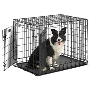 midwest ultima pro series 36″ dog crate | extra-strong double door folding metal dog crate w/divider panel, floor protecting “roller feet” & leak-proof plastic pan