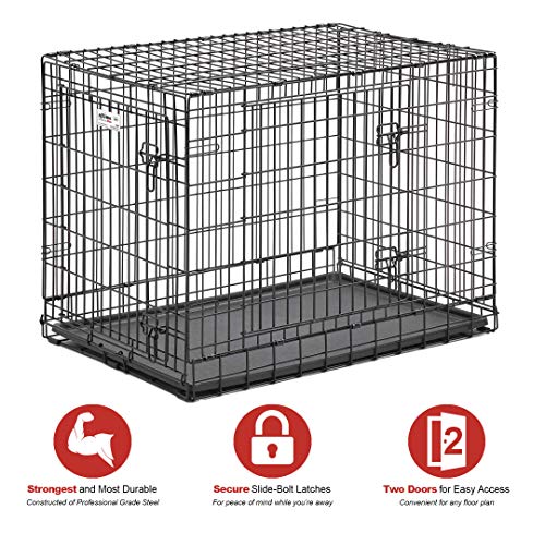 MidWest Ultima Pro Series 36" Dog Crate | Extra-Strong Double Door Folding Metal Dog Crate w/Divider Panel, Floor Protecting "Roller Feet" & Leak-Proof Plastic Pan