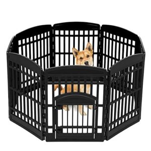 iris usa 34″ exercise 8-panel pet playpen with door, dog playpen, for medium and large dogs, keep pets secure, easy assemble, fold it down, easy storing, customizable, black