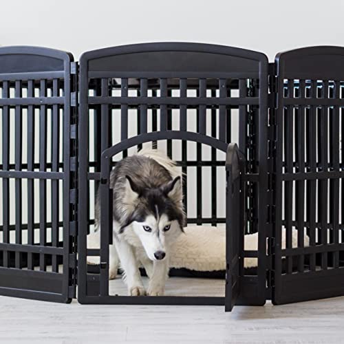 IRIS USA 34" Exercise 8-Panel Pet Playpen with Door, Dog Playpen, for Medium and Large Dogs, Keep Pets Secure, Easy Assemble, Fold It Down, Easy Storing, Customizable, Black