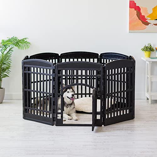 IRIS USA 34" Exercise 8-Panel Pet Playpen with Door, Dog Playpen, for Medium and Large Dogs, Keep Pets Secure, Easy Assemble, Fold It Down, Easy Storing, Customizable, Black