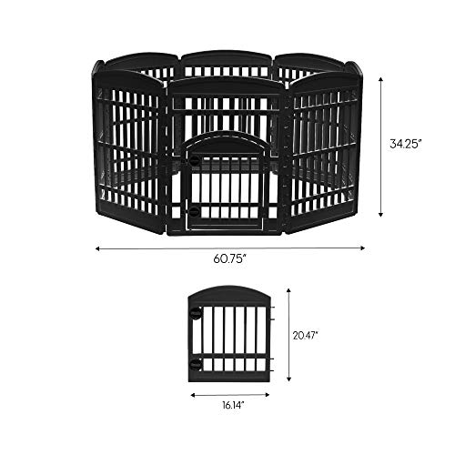 IRIS USA 34" Exercise 8-Panel Pet Playpen with Door, Dog Playpen, for Medium and Large Dogs, Keep Pets Secure, Easy Assemble, Fold It Down, Easy Storing, Customizable, Black