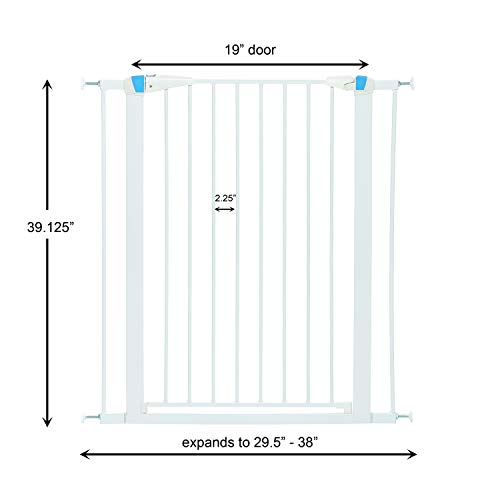 Pet Gate | 39" High Walk-thru Steel Pet Gate by 29" to 38" Wide in Soft White w/ Glow Frame, X-Tall