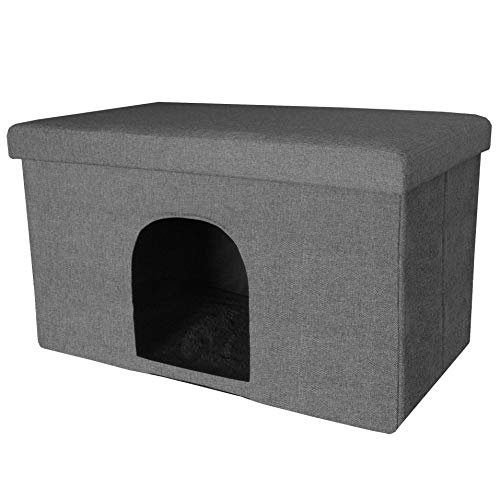 Furhaven Large Pet House Collapsible Ottoman-Footstool Condo Pet Bed - Stormy Gray, Large