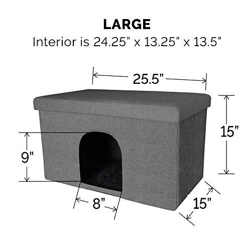 Furhaven Large Pet House Collapsible Ottoman-Footstool Condo Pet Bed - Stormy Gray, Large