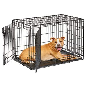 dog crate | midwest life stages 36″ double door folding metal dog crate | divider panel, floor protecting feet, leak-proof dog pan | 36l x 23w x 25h inches, intermediate dog breed