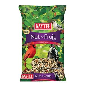 kaytee wild bird food nut & fruit seed blend for cardinals, chickadees, nuthatches, woodpeckers and other colorful songbirds, 5 pounds