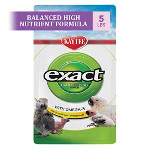 kaytee exact hand feeding pet bird baby food for parrots, parakeets, lovebirds, cockatiels, conures, cockatoos, and macaws, 5 pound