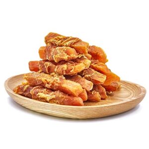 jungle calling dog treats, skinless chicken wrapped sweet potato, gluten and grain free, chewy dog bites for balanced nutrition, 10.6oz