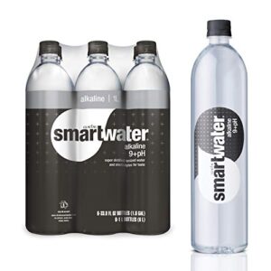 smartwater alkaline water 9+ph, vapor distilled premium water, 33.8 fl oz (pack of 6)