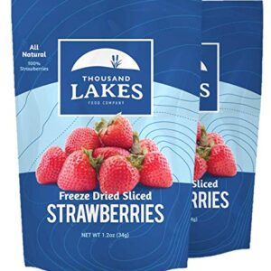 Thousand Lakes Freeze Dried Fruit - Strawberries 2-pack 1.2 ounces (2.4 ounces total) | No Sugar Added | 100% Sliced Strawberries