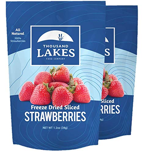 Thousand Lakes Freeze Dried Fruit - Strawberries 2-pack 1.2 ounces (2.4 ounces total) | No Sugar Added | 100% Sliced Strawberries