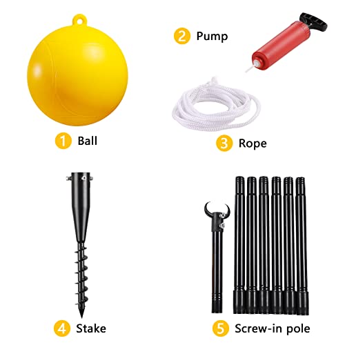 Tetherball Set with Base, 9.3FT Heavy Duty Tetherball Set Ball and Rope and Pole Portable for Kids Dogs Backyard