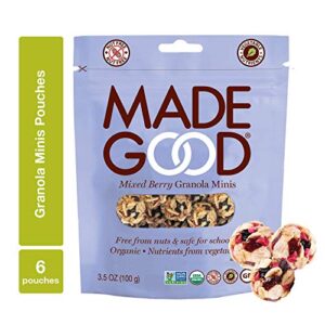 madegood mixed berry granola minis, usda certified organic, gluten free & non-gmo, 3.5 oz (pack of 6)