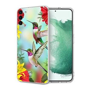 compatible with samsung galaxy s21 plus case, cute hummingbirds gather honey shockproof clear design pattern slim soft protective case