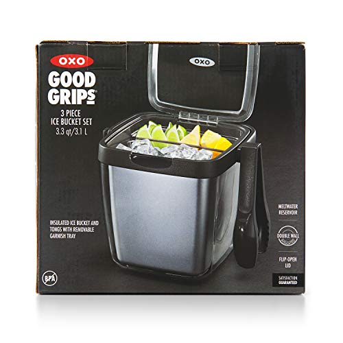 OXO Good Grips Double Wall Ice Bucket with Tongs and Garnish Tray,Gray