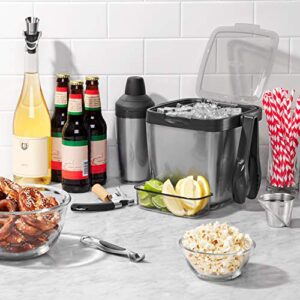 OXO Good Grips Double Wall Ice Bucket with Tongs and Garnish Tray,Gray