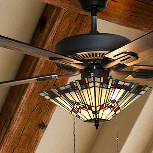 RIVER OF GOODS Craftsman LED Ceiling Fan - 52" L x 52" W - Tiffany-Style Stained Glass Ceiling Fan with Lights