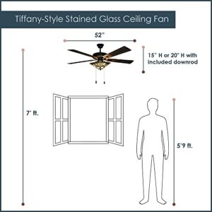 RIVER OF GOODS Craftsman LED Ceiling Fan - 52" L x 52" W - Tiffany-Style Stained Glass Ceiling Fan with Lights