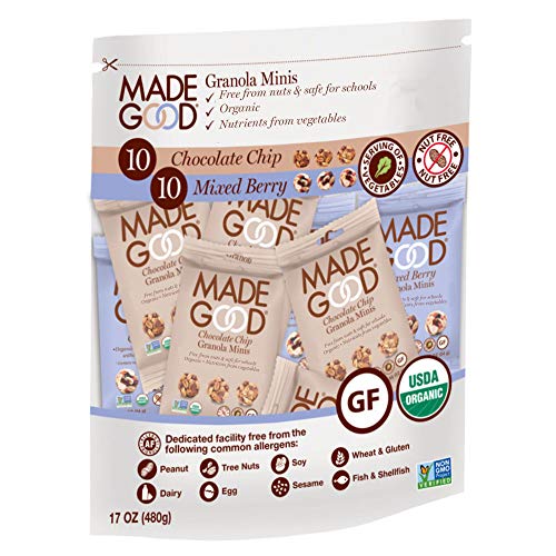 MadeGood Granola Minis Club Pack (20 ct, 0.85 oz. each); 10 Bags Chocolate Chip and 10 Bags Mixed Berry Granola Minis; Vegan, Gluten-Free, Allergy-Friendly, Organic, Non-GMO Snacks