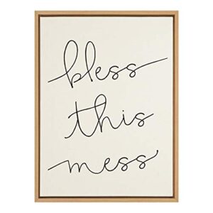 kate and laurel sylvie bless this mess framed linen textured canvas wall art by maggie price of hunt and gather goods, 18×24 natural, humorous motivational art for wall