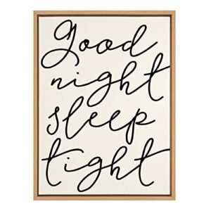 kate and laurel sylvie good night sleep tight framed linen textured canvas wall art by maggie price of hunt and gather goods, 18×24 natural