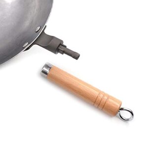 CZDYUF Traditional Hand Hammered Carbon Steel Pow Wok with Wooden and Steel Helper Handle, Round Bottom