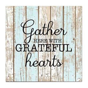 Gather Here With Grateful Hearts Brass Plaque On Wood Double Sided Wooden Signs Good Vibes Wood Sign No Fading Fashion Sports For Baby Shower 25cmx25cm