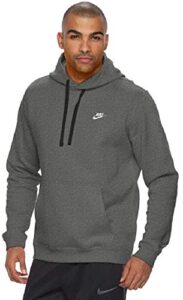 nike men’s sportswear club pullover hoodie, charcoal heather/charcoal heather/white, small tall