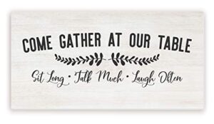 come gather at our table white wood rustic style wall décor sign 12×24