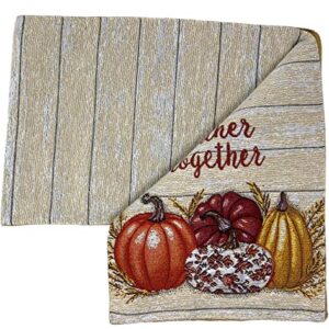 Northeast Home Goods Harvest Tapestry Autumn Fall Table Runner, 13-Inch x 72-Inch (Gather Together Multicolor Pumpkins)