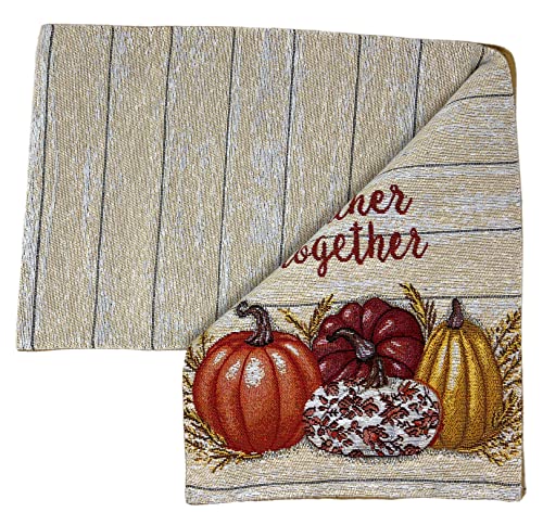 Northeast Home Goods Harvest Tapestry Autumn Fall Table Runner, 13-Inch x 72-Inch (Gather Together Multicolor Pumpkins)