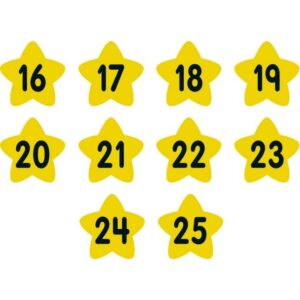 Really Good Stuff Carpet Mark-Its – Numbers 0-25, 5” by 5” (Set of 26) – Star-Shaped Yellow Carpet Spots - Assign Floor Seating, Play Games – Durable, No-Slide Back