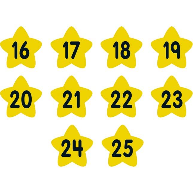 Really Good Stuff Carpet Mark-Its – Numbers 0-25, 5” by 5” (Set of 26) – Star-Shaped Yellow Carpet Spots - Assign Floor Seating, Play Games – Durable, No-Slide Back