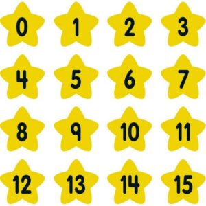 Really Good Stuff Carpet Mark-Its – Numbers 0-25, 5” by 5” (Set of 26) – Star-Shaped Yellow Carpet Spots - Assign Floor Seating, Play Games – Durable, No-Slide Back