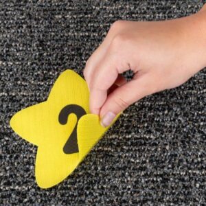 Really Good Stuff Carpet Mark-Its – Numbers 0-25, 5” by 5” (Set of 26) – Star-Shaped Yellow Carpet Spots - Assign Floor Seating, Play Games – Durable, No-Slide Back