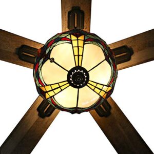 RIVER OF GOODS Tiffany-Style Stained Glass Ceiling Fan - 52" L x 52" W - Distressed Light and Dark Brown Fan Blades