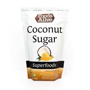 foods alive organic coconut sugar (14oz) – healthy alternative to cane sugar, sustainable, low glycemic, gluten free, non gmo, sweetener for organic tea, coffee beverages and baked goods (single pack)