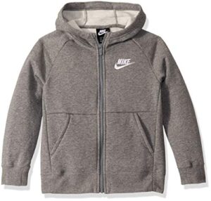 nike girl’s nsw full zip hoodie, carbon heather/white, x-large