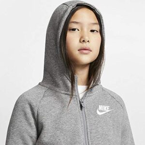 Nike Girl's NSW Full Zip Hoodie, Carbon Heather/White, X-Large