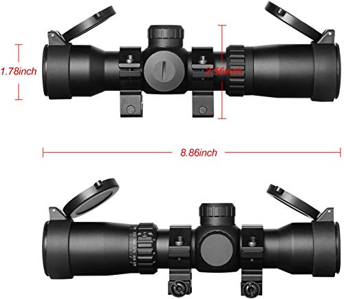 MA3TY 1.5-5x32 Crossbow Scope, 20-100 Yards Ballistic Reticle, 300-425 FPS Speed Adjustment,Second Focal Plane,Crossbow Scopes,2 Retical Illuminated Compact Optics, W/Rings