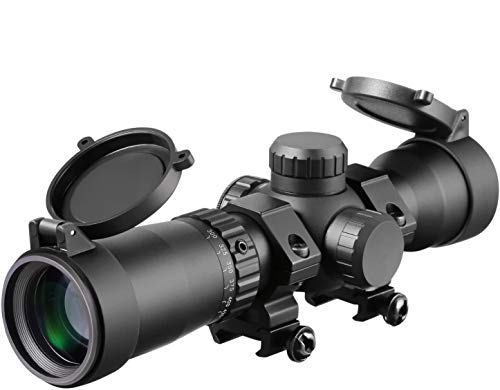 MA3TY 1.5-5x32 Crossbow Scope, 20-100 Yards Ballistic Reticle, 300-425 FPS Speed Adjustment,Second Focal Plane,Crossbow Scopes,2 Retical Illuminated Compact Optics, W/Rings