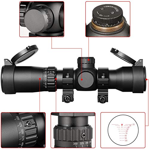 MA3TY 1.5-5x32 Crossbow Scope, 20-100 Yards Ballistic Reticle, 300-425 FPS Speed Adjustment,Second Focal Plane,Crossbow Scopes,2 Retical Illuminated Compact Optics, W/Rings