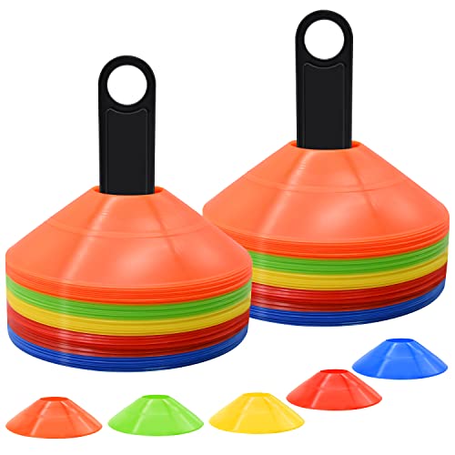 FGBNM Disc Cones, 50/100/200 Pack Agility Soccer Cones with Carry Bag and Holder, Soccer Cones for Sports Training, Football, Soccer, Basketball, Coaching, Practice Equipment, 5 Color