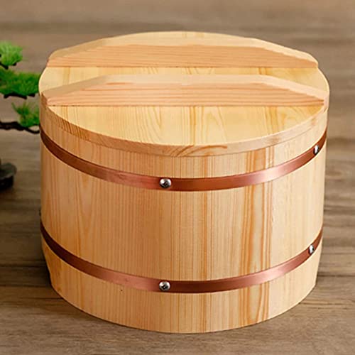 Wooden Sushi Rice Bowl with Lid, Hangiri Sushi Oke Sushi Rice Mixing Tub for Restaurant Home, Kitchen Goods Siz,24cm 9.4in